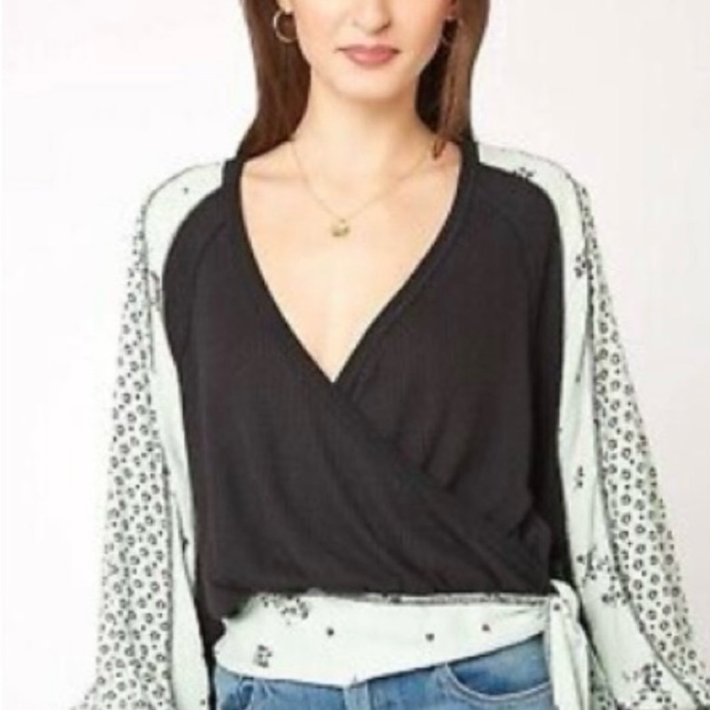 Free People Auxton Thermal Wrap Waffle Knit Top Size XS